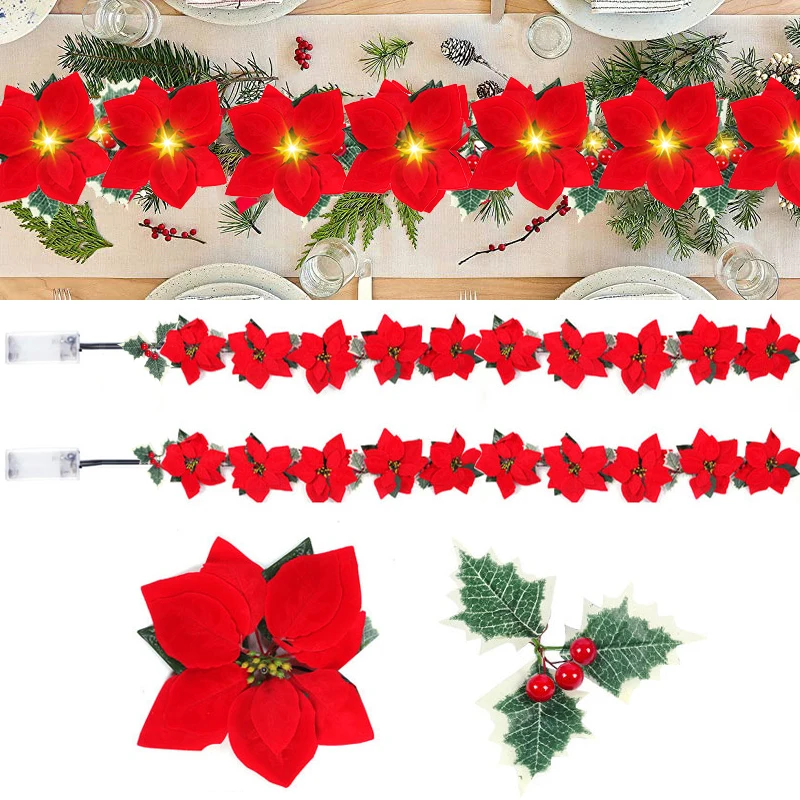 

Рождественская Декоративная гирлянда из красных цветов, 2/3 м
