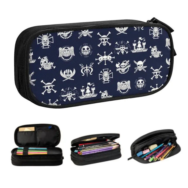 One Piece Worst Generation Pencil Cases for Girls Boy Custom Jolly Roger Pirate Skull Large Capacity Pen Box Bag School Supplies