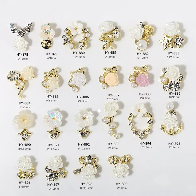 

10pcs Camellia Series Alloy Nail Art Decorations White Aurora Gold Nail Diamond Charms DIY Manicure Accessories Ornament Jewelry