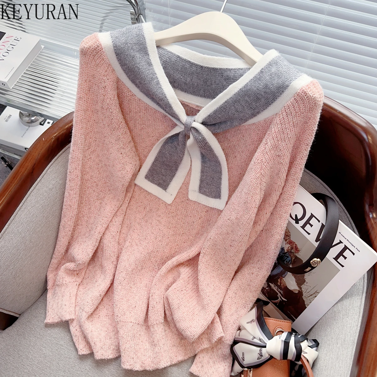 

Женский вязаный пуловер с бантом, свободный трикотажный свитер во французском стиле с длинным рукавом, джемпер для осени и зимы, 2023