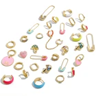 Серьги-кольца женские эмалированные в виде грибов, с фианитами