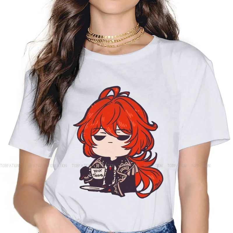 

Genshin Impact Diluc Print Women Tees 2023 Summer Casual Game Short Sleeve T-shirt Female Funny Fashion Y2k Clothes Tops