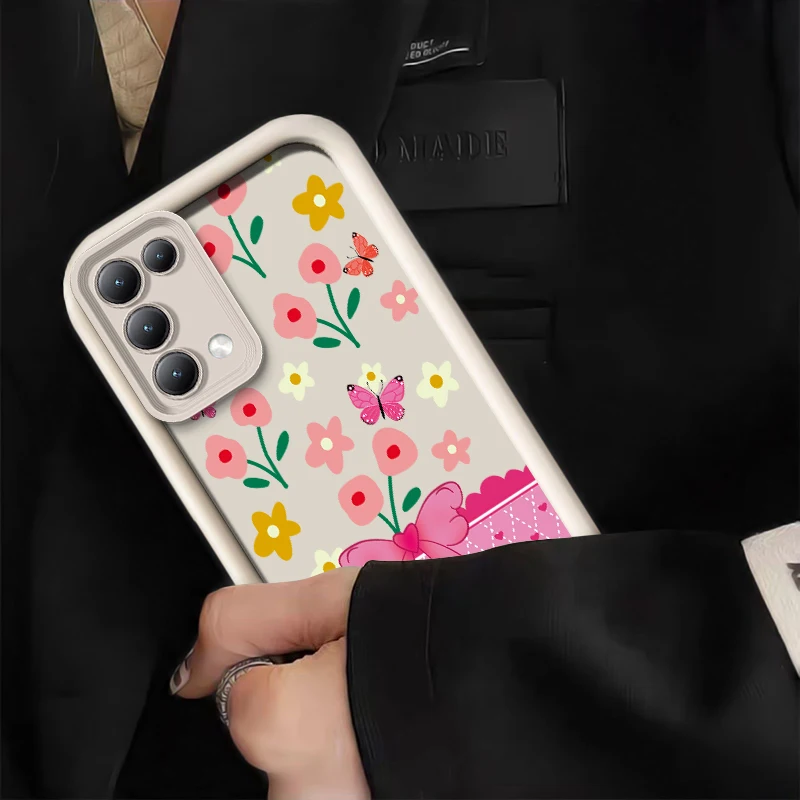 Фото Чехол для телефона OPPO Reno 14 13 Pro 12F FS 11F 10 Pro Plus 8T 5 6 Lite 2F 5K 5F, противоударный, матовый, силиконовый, с принтом в виде бантиков №3