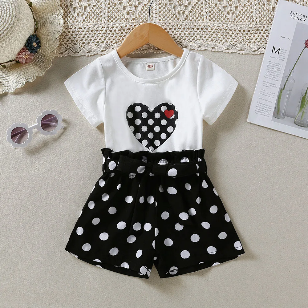 

Fashion Polka Dots Girls Clothing Sets 2022 Summer White T-Shirt & Casual Shorts 2Pc Suit Baby Girls Clothes Kids Outfits 2-8Y