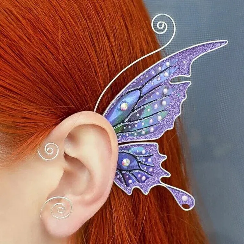 

No Piercing Ear Wrap Butterfly Dragon Wings Shape Ear Cuff Earring Elf Ear Clip Earcuff Multi Color Women Punk Fairy