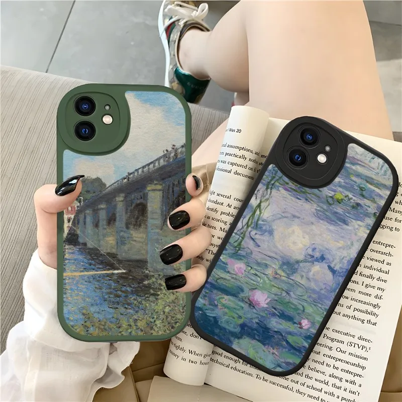 

Claude Monet Phone Case Silicone Soft For IPhone 13 11 14 12 Pro Max Mini Xs X Xr 7 8 Plus SE2020 Leather Texture Cover