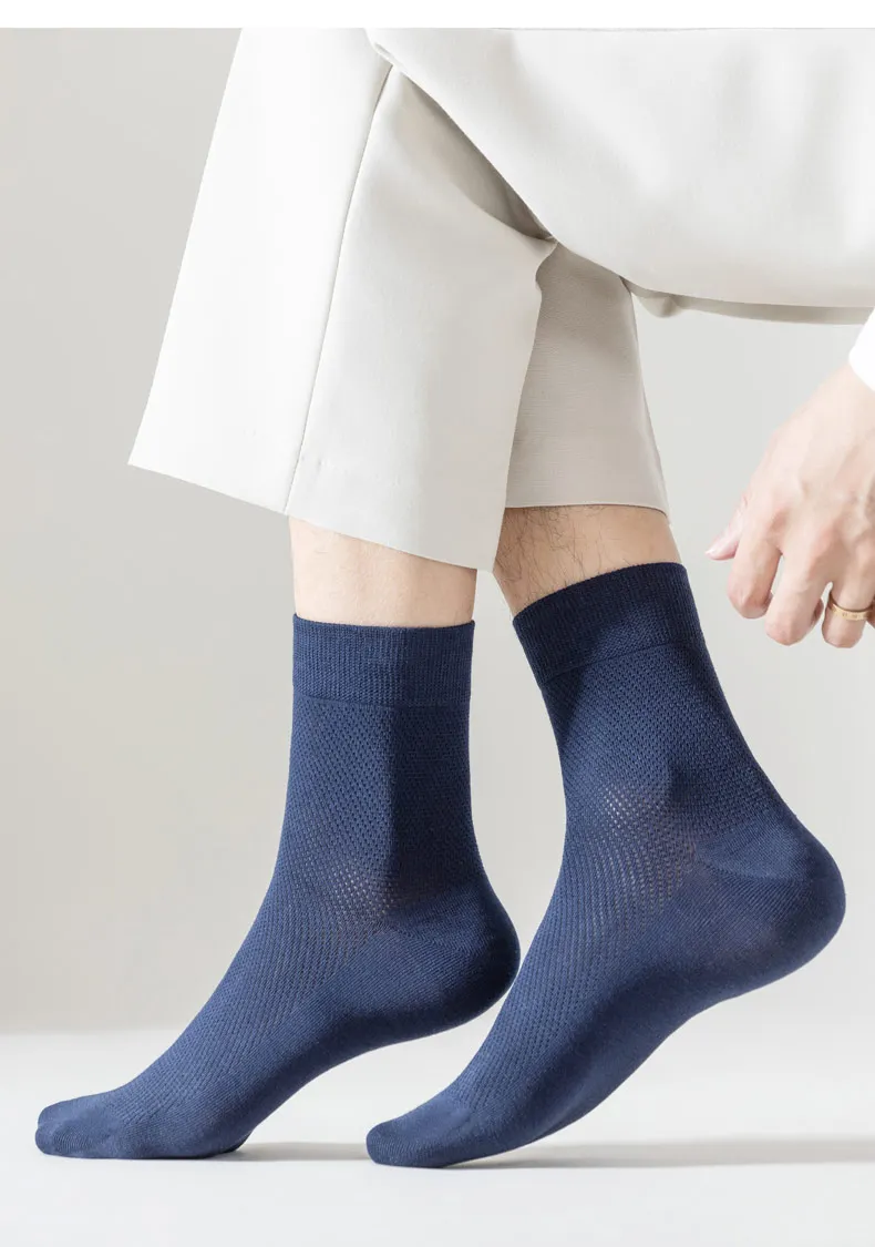 5 pairs Men's mid-tube Socks Antibacterial and Deodorant Summer Thin Mesh Breathable and Sweat-absorbing Business Men's socks