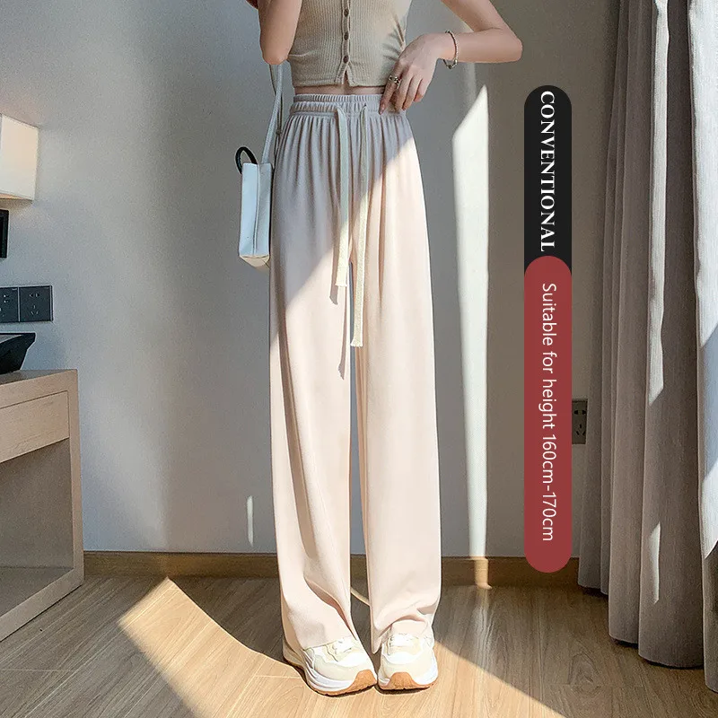 

Women Summer Yoga Ice Silk Straight Thin Sports Wide-Leg Pants Solid Joggers Sweatpants Loose High Waist Korean Fashion Trousers