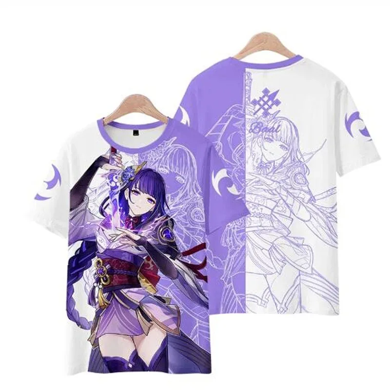 Футболки Genshin Impact Raiden Shogun Baal Homens и Mulher повседневные уличные футболки