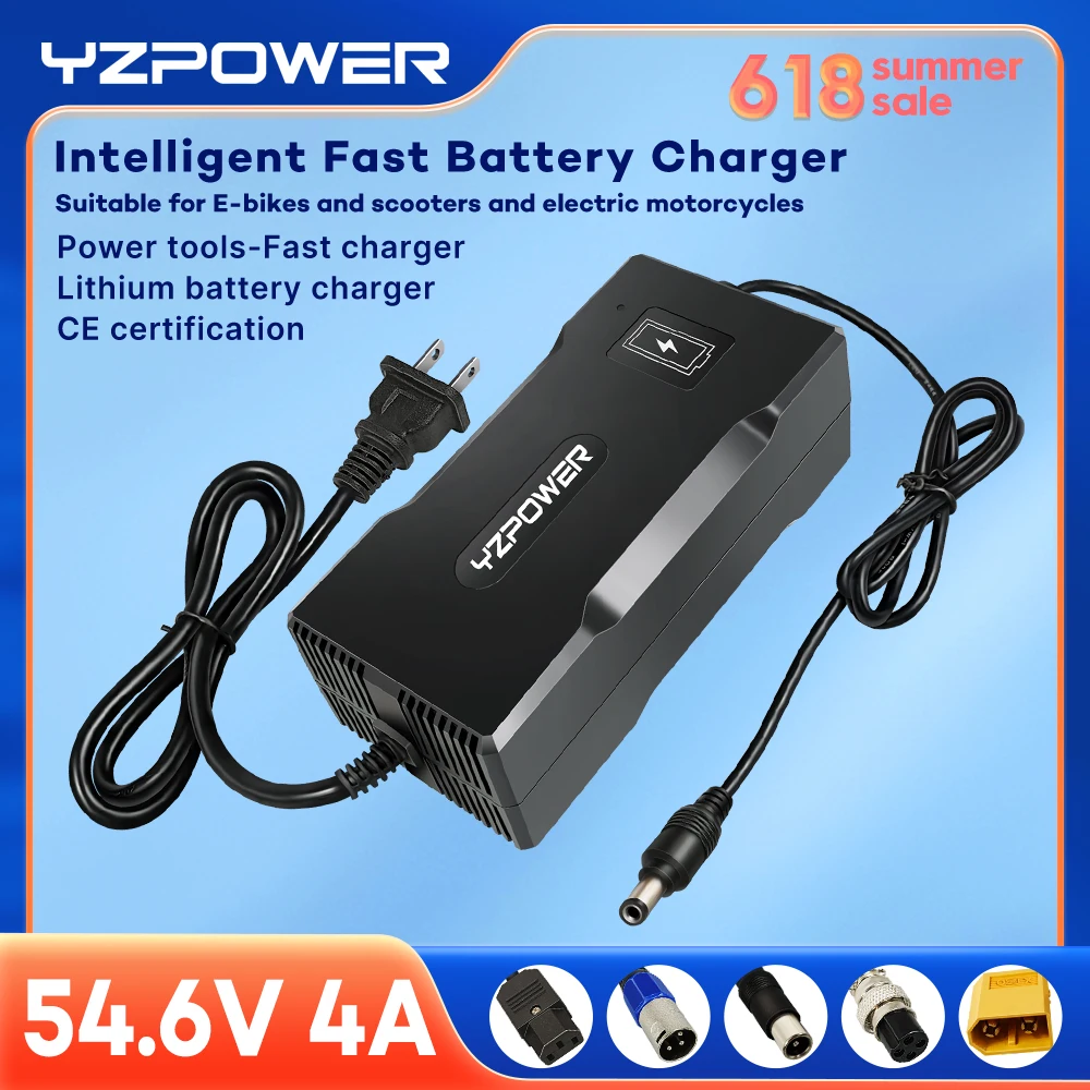 YZPOWER 54.6V 4A Smart Lithium Battery Fast Charger with  Output Plug for 13S 48V Lipo Li-ion Electric Bike Power Tool With Fans