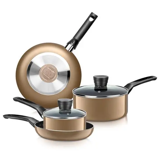

Free Shipping Kitchenware Pots & Pans Basic Kitchen Cookware Black Non-Stick Coating Inside Heat Resistant Lacquer (6-Piece Set)