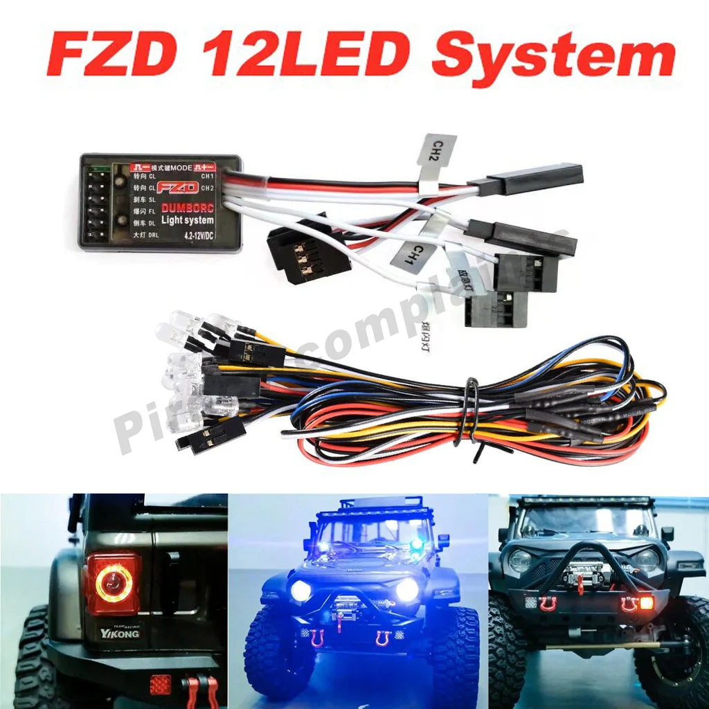 Электронная система освещения, 12 светодиодный, 10 А, матовая фотовспышка для TAMIYA CC01 4WD Axial SCX10 1/10 1/8, Радиоуправляемый Дрифт, Радиоуправляемый автомобиль