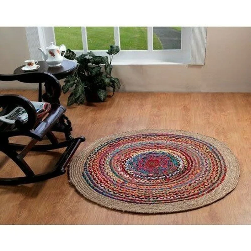 

Rug 100% Natural Jute and Cotton Woven Style Rug Modern Country Look Decorative Rug Home Floor Decoration
