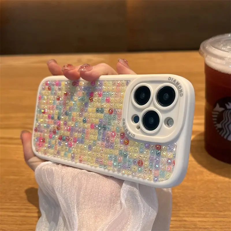 Luxury Niche Full Screen Color Diamond-encruped Phone Case Suitable for IPhone14promax 13 12 Soft Shell All-inclusive Anti-fall