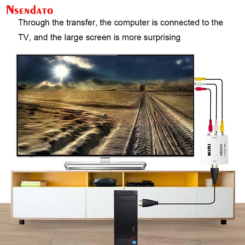 Фото HDMI2AV Видеоконвертер HDMI в RCA (AV/CVSB L/R) 1080P 60Гц HD-видеоприставка для NTSC PAL HDMI-AV с функцией масштабирования и переключения №3
