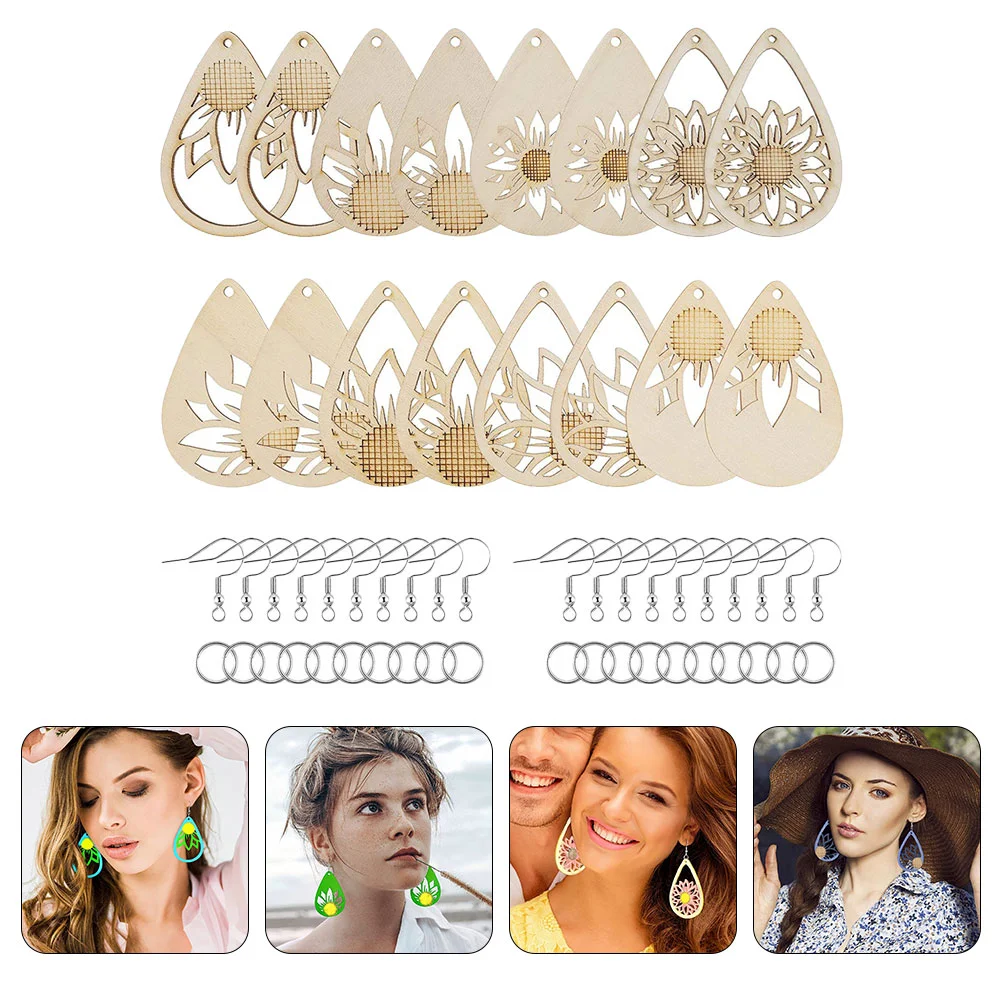 

1 Set Jump Rings Earring Hooks Unfinished Wooden Earring Cutout Diy Earring Making Kit