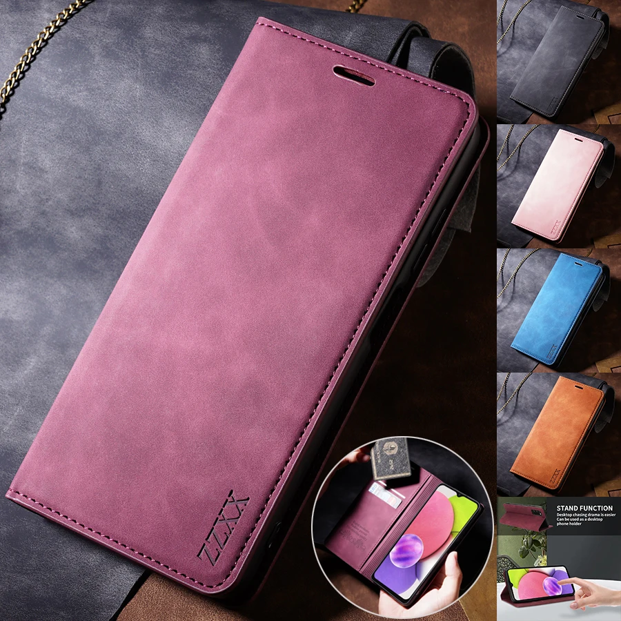 Wallet Skin Feel Magnetic Flip Leather Case For Samsung Galaxy S23 Ultra S22 Plus S21 S20 FE S10 S9 S8 A13 A14 A34 A52 A53 A54