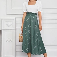 fashion summer print green gothic clothes vintage holiday high waisted skirt pleated casual beach a line midi skirts 2022