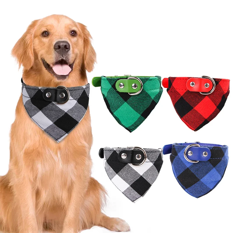 

Dog Triangle Scarf Pet Bandana Cotton Plaid Puppy Neckerchief Bibs Saliva Towel Cute Classic Pet Supplies Washable Fashion