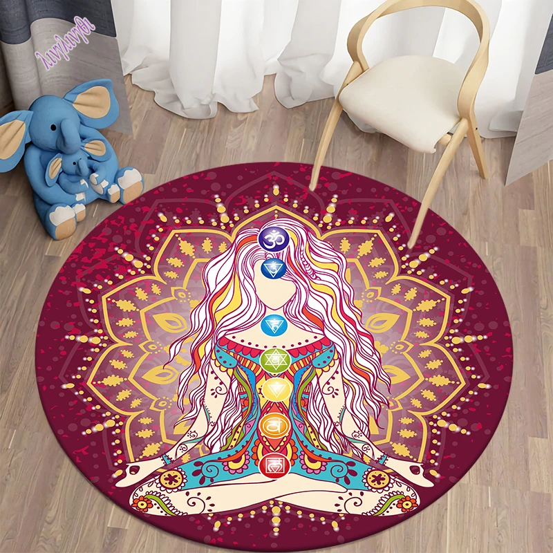 Chakra Round Carpets For Living Room Meditation Theme Home Carpet Area Rugs Bedroom Floor Mat Home Decor