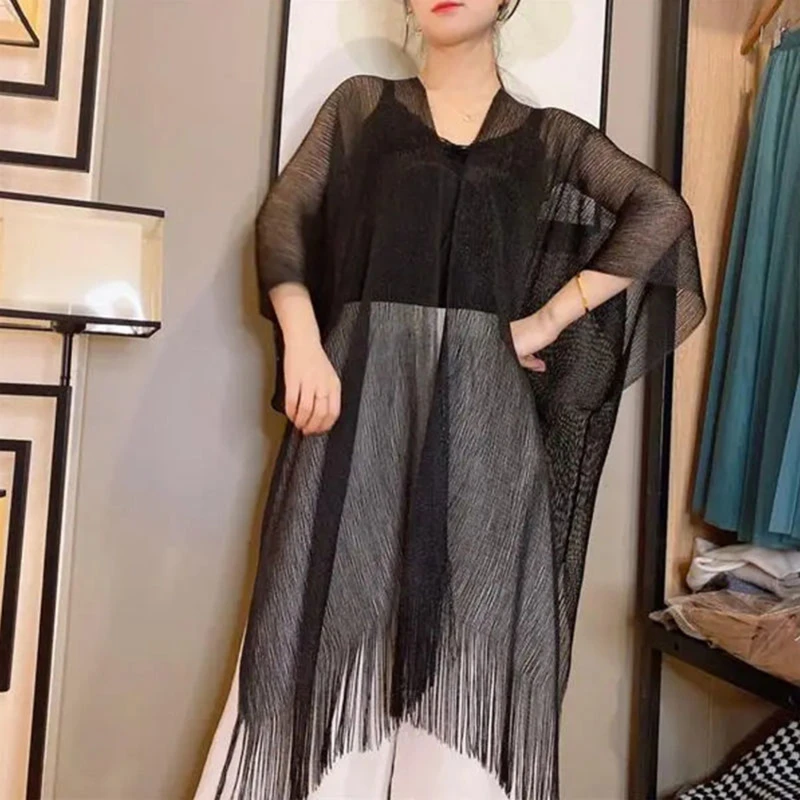 

Sexy Fringe Tassel Mesh Sheer Shiny Knitted Tunic Beach Cover Up Cover-ups Beach Dress Beach Wear Beachwear Female Women