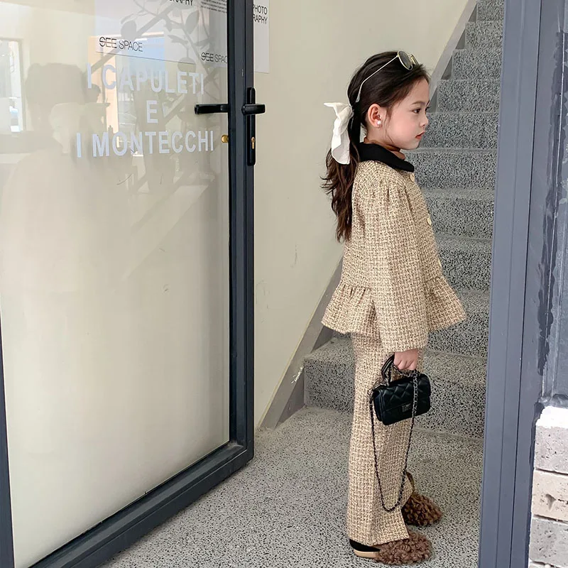 

Новинка осени 2022, детская одежда, корейский костюм для девочек, пальто + брюки с разрезом на ногах, 2-48