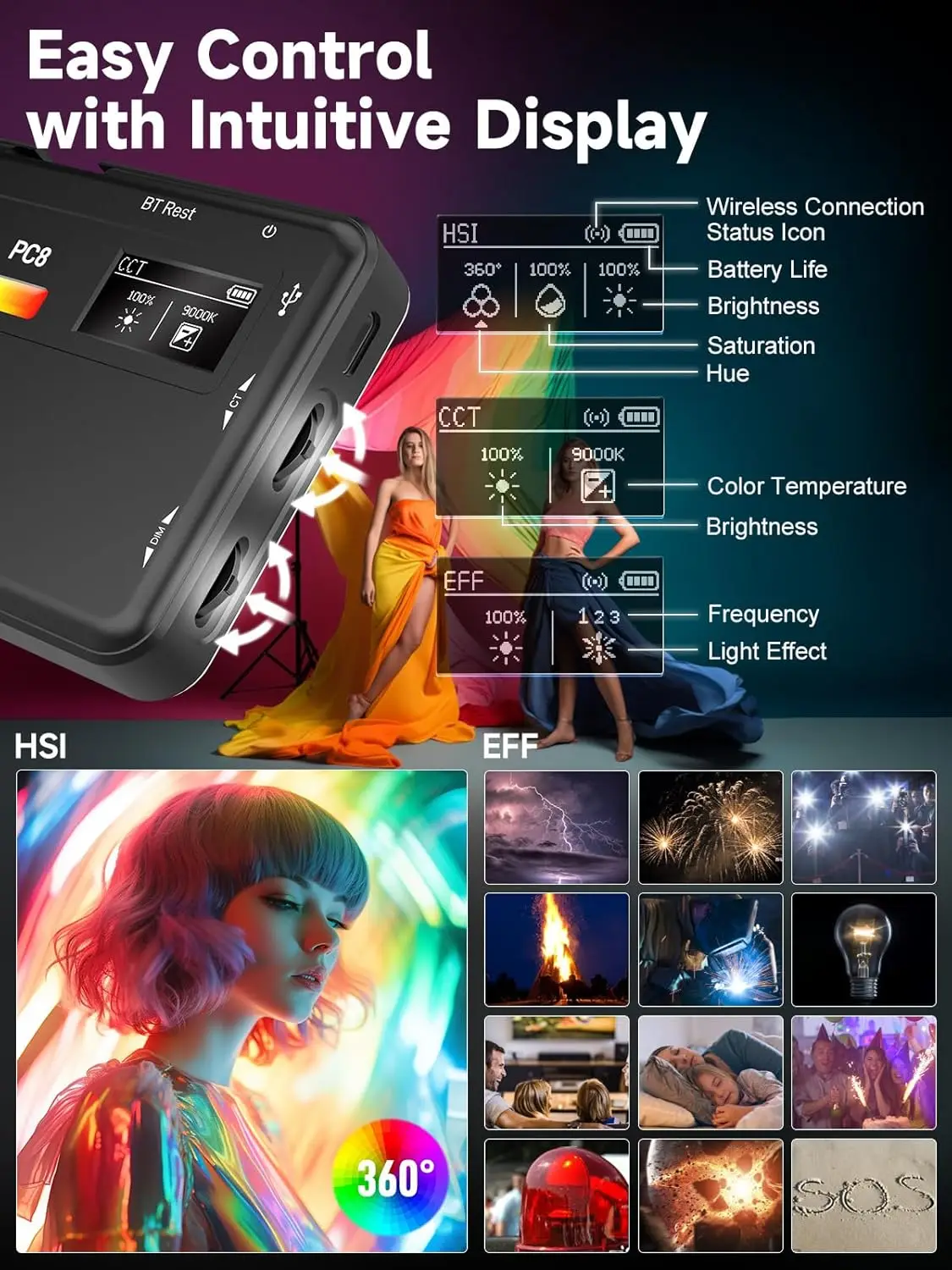 Фото Светодиодная камера Moman RGB с подсветкой для фотосъемки, приложение с беспроводным управлением 2500-9000K CRI 95+ длительный срок службы батареи для GoPro/Sony №4