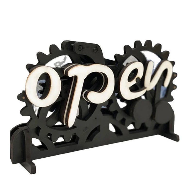 

Open-Closed Sign Front Door Sign High Durability Gear Mechanism Wood Manual Mechanical Hanging Open-Closed Sign Home Supplies