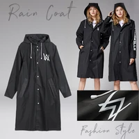 1pc high quality black fashion adult waterproof long rain coat eva unisex raincoat thick waterproof hooded raincoat outdoor