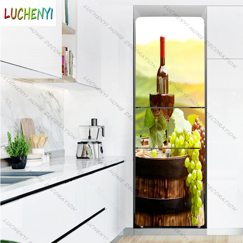 

3D Self-Adhesive Refrigerator Cling Film Freezer Sticker Refrigerator Wallpaper Door Sticker Fruit Grape Wall Sticker Custom