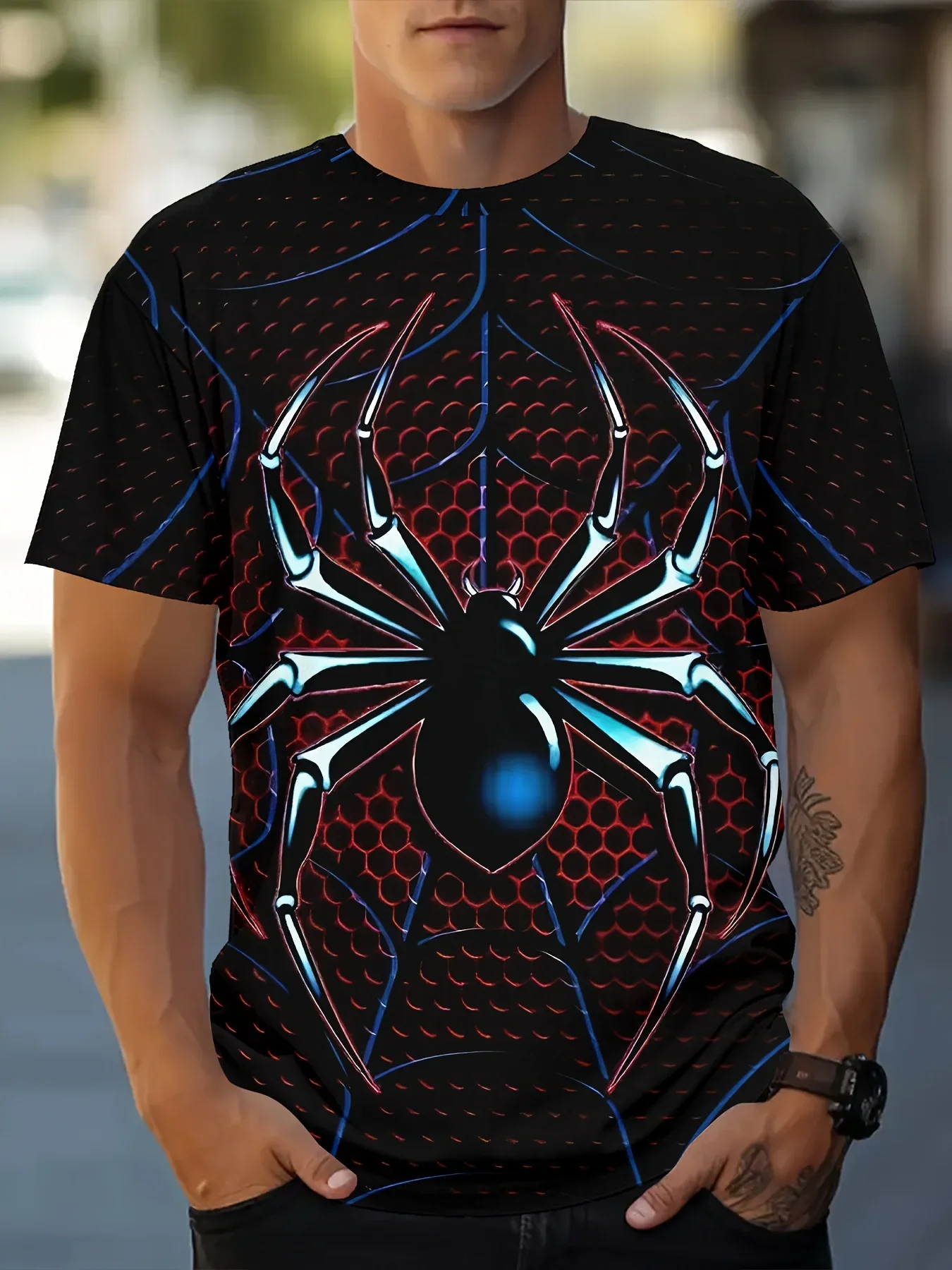 Летняя мужская футболка с рисунком паука-Повседневная рубашка коротким рукавом