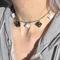 trendy exaggerate black white dice geometric pendant necklace for women men couple hip hop jewelry silver color clavicle chokers