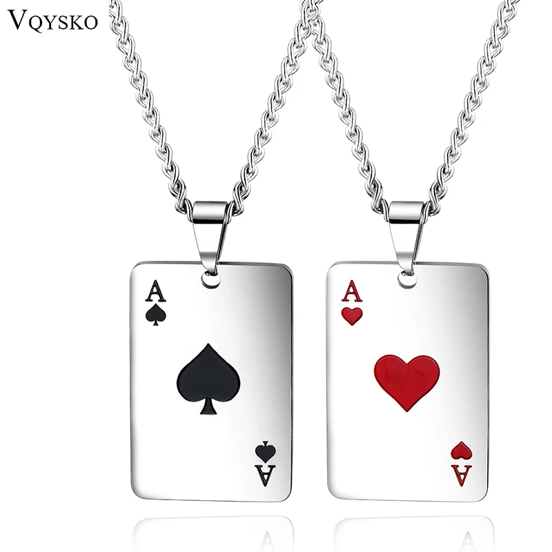 

VQYSKO Hip Hop Jewelry Women's & Men's Punk Necklace Hearts/Spades Necklace Playing Card Personality Lucky Poker Pendant BFF