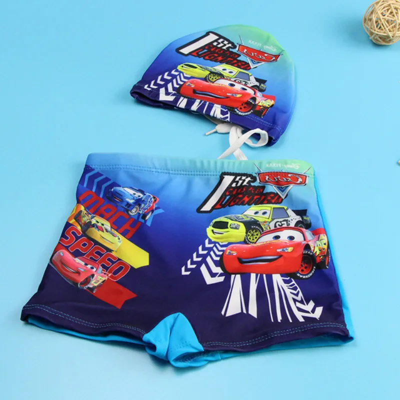 Baby Boy Swimwear Pants Cap Set Kid Swimsuit Summer Shorts Cartoon Spiderman Pixar Cars Captain America Children Swimming Trunks