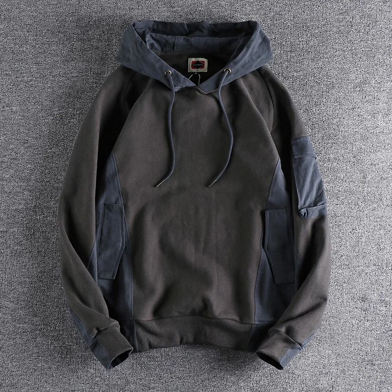

Tide Brand Heavy Sweater Men's Autumn and Winter Plus Velvet Padded Hooded Coat 2023 New Retro Stitching Jacket
