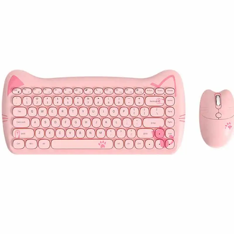 

AJAZZ Wireless Keyboard 84 Keys Cute Cat Pink Keyboard for Mac iOS Win Android 2.4G Bluetooth015