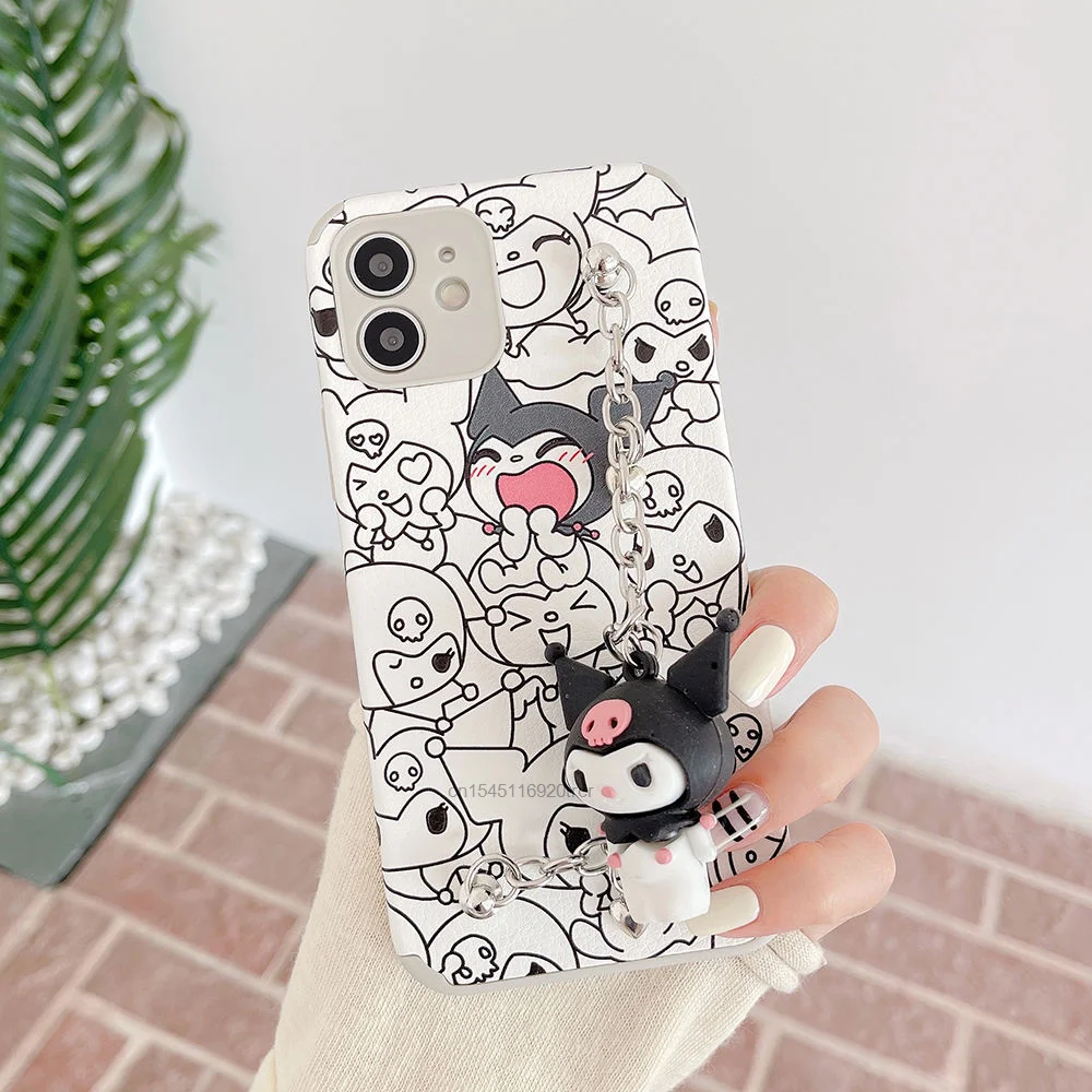 Чехол для телефона Sanrio Kuromi Doll Chain чехол Iphone 12 11 Pro Max XS XR X SE 7 8 Plus 6s в эстетическом
