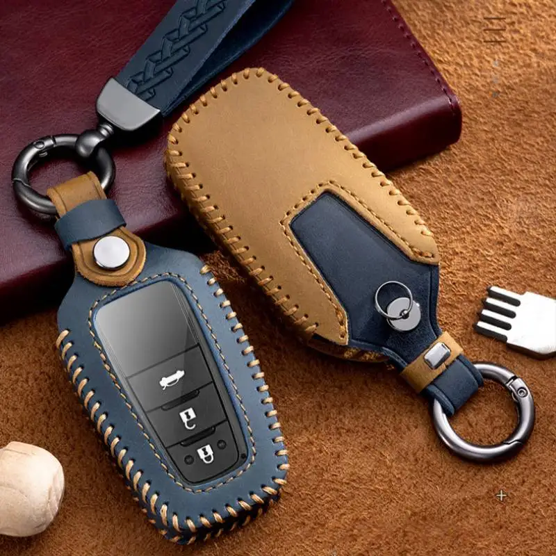 

Smart Car Key Case Fob Cover Leather for Toyota 3 Button Camry Levin Rav4 Avalon Prado Prius Corolla Auris Keyring Holder Shell