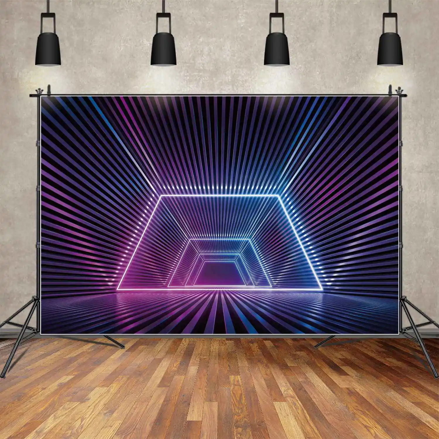 

Neon Sign Birthday Party Backdrops Photography 3D Illusion Geometrical Door Customized Children's Photobooth Photo Backgrounds