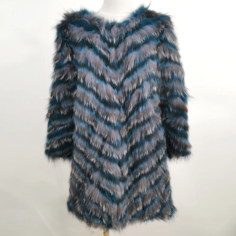 Women's Winter Natural Silver Fox Fur Coat Sizes Real fur coat Customizable V-Neck Women's Fur Jacket Luxury Coat 90 CM Long