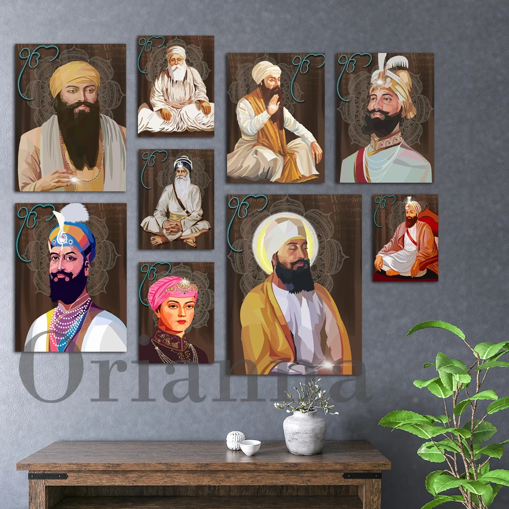 

India Guru Amar Daas Ji Teg Bahadur Singh Ji Har Rai Ji Har Krishna Sahib Ji Hargobind Singhji Punjabi Sikh Prints Posters Gift