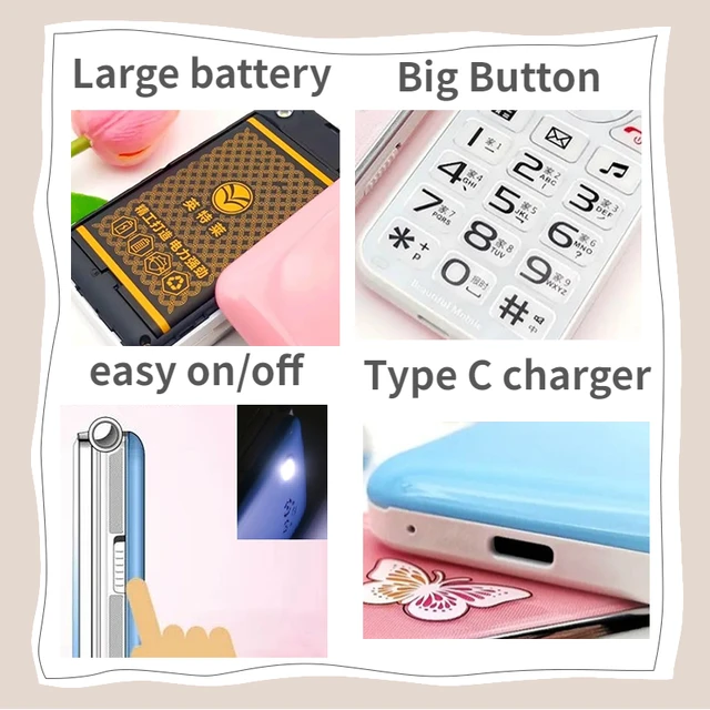 Women Flip Mobile Phone Hand Writing Touch Display Slim Flashlight Cute Cover Style Dual Sim Big Push Button Cellphone 2