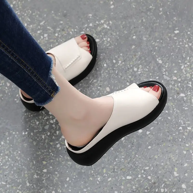 

Wedges Slippers Women Platform Shoes Summer Woman Slides Round Toe Ladies Shoe Outdoor Slipper Solid Color Chaussure Femmes 2023