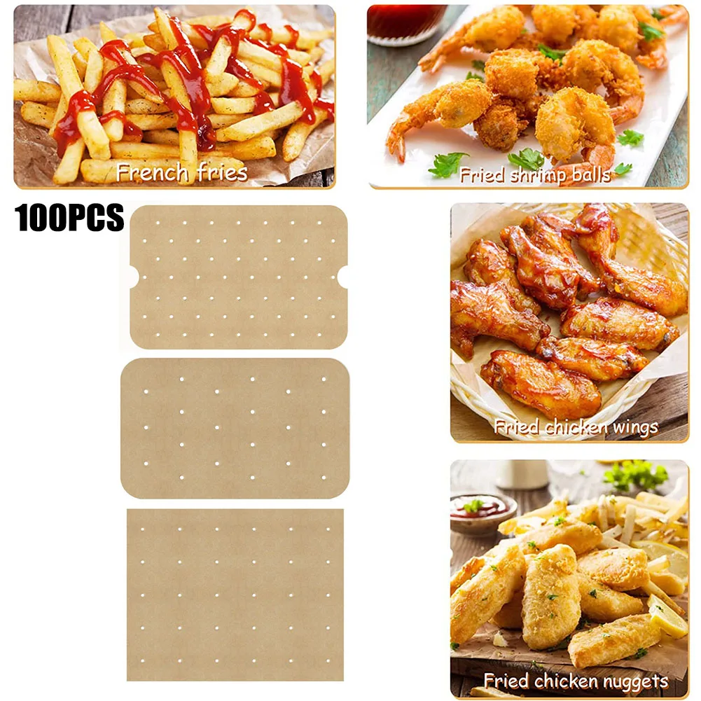 

100PCS Air Fryer Baking Paper Parchment Oil Paper Bun Cake Paper Saucer Non-stick Steaming Basket Mat Baking Tool Kitchen Gadget