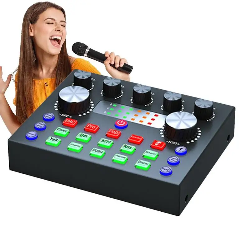 

Live Broadcast Sound Card Live Streaming Audio Mixer With 7 Modes Sound Card Mixer For Recording PC Phone Podcasts Studio
