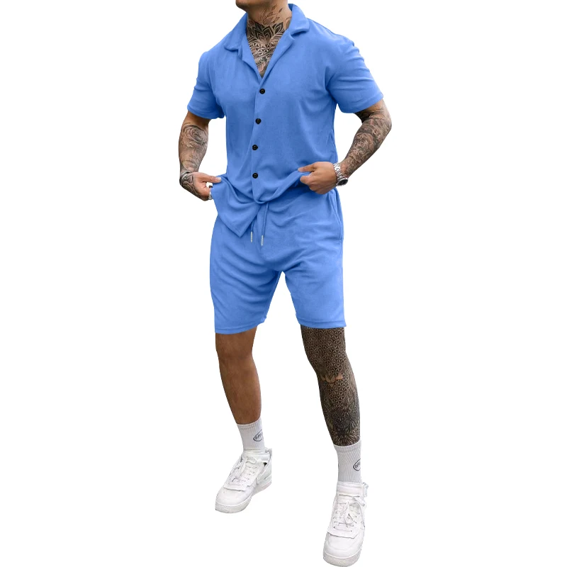 Fashion Mens Tracksuit 2 Piece Set Summer Short Sleeve Shirt Tops Shorts Suit Short T Shirt Casual Male Sportswear Set