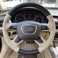 black beige patchwork car steering wheel covers for audi a3 8v a4 b8 a6 c7 a7 g8 a8 d4 q3 2013 2014 2015