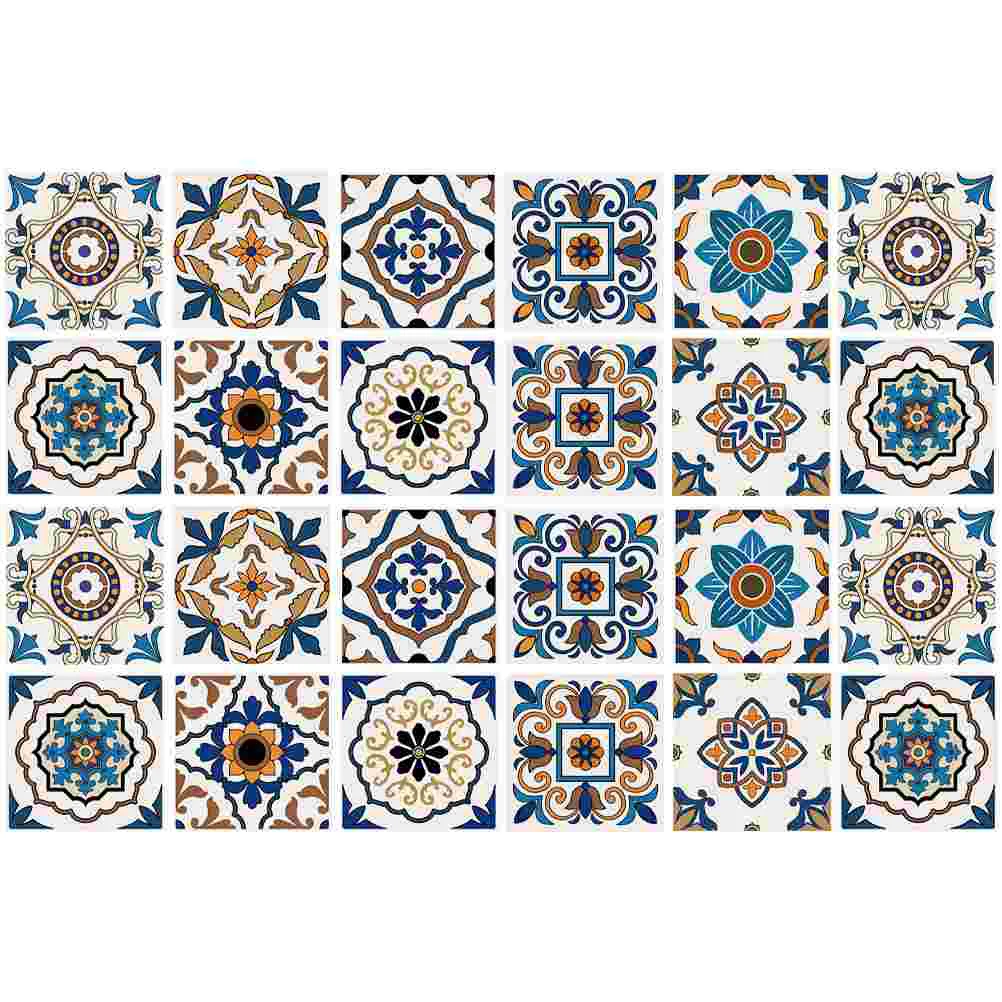 

24 Pcs Ceramic Tile Wall Sticker Removable Wallpaper Mandala Tiles Decals Pvc Home Supplies