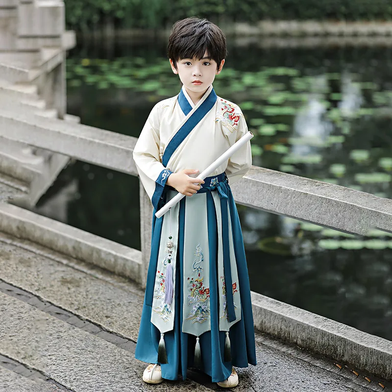 

Boys' costume Hanfu Autumn Children's Chinese Style Sinology Suit Ancient Chivalrous Scholar Performance Suit Tang suit