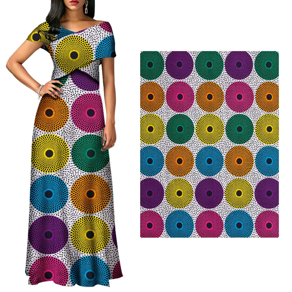 

Ткань Вощеная из полиэстера 6 ярдов с геометрическим рисунком и двусторонней печатной тканью, ткань модной одежды